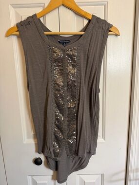 American Eagle Outfitters Gray Sleeveless Sequin Panel Tank Top M